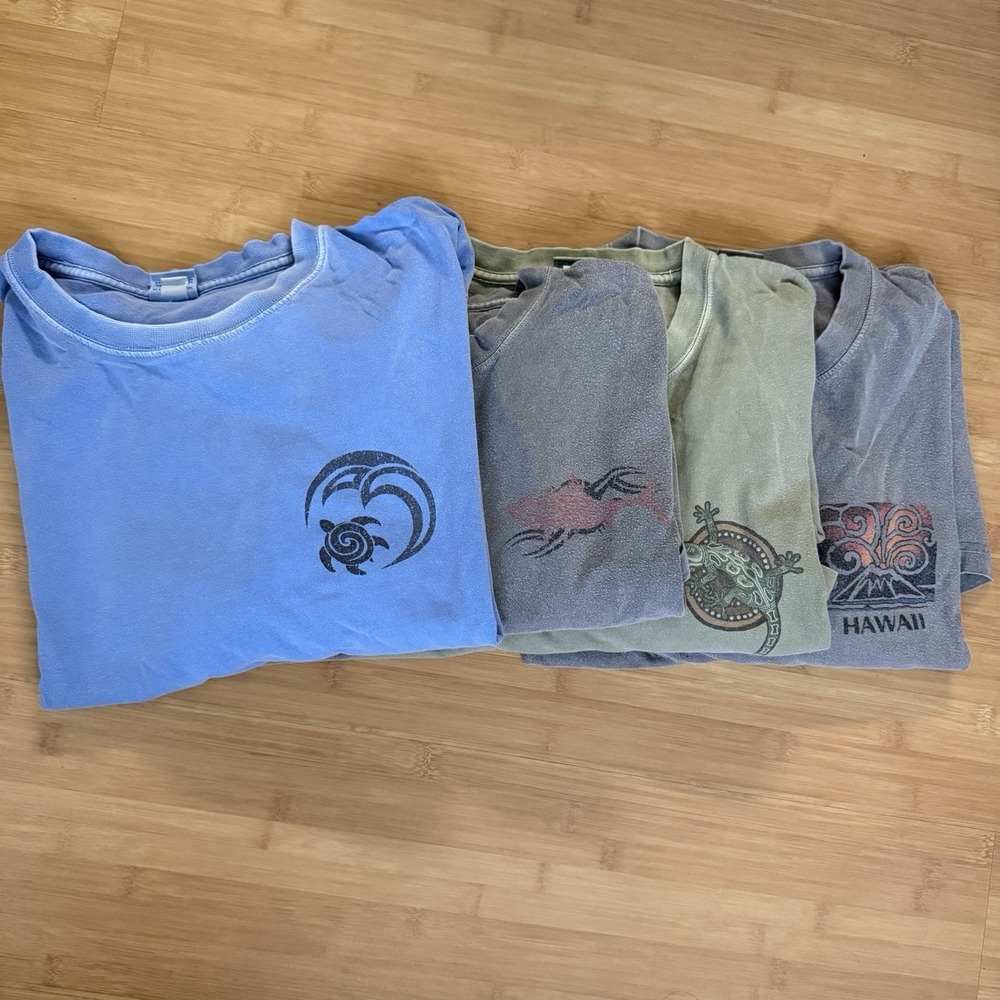 Lot Of 4 Crazy Shirts Turtle Tuna Kilauea Graphic Shirt Mens XL Crater Hemp Dyed